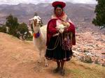 Mujer andina con llamas.