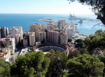 La Malagueta y el puerto desde Gibralfaro. Málaga.